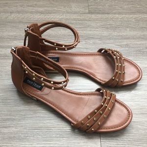 WHBM Strappy Gold Studded Tan Sandals Size 9.5